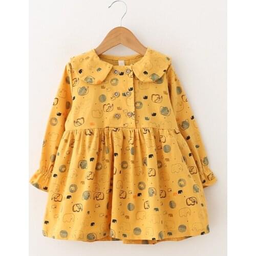 Girl Cotton Dress Spring Autumn Shirts Elephant Print Clothing Dress Long Sleeve Kids Casual Dresses For Girls Tops 3-7 years