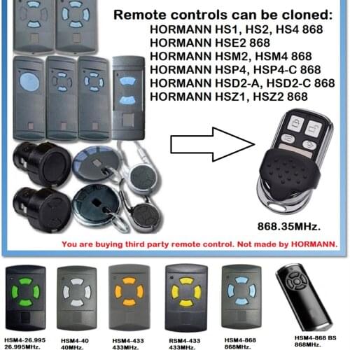 Hormann hsm2 ,hsm4 ,hs1 ,hs2,hs4 ,hse2 ,hsz1 ,hsz2 ,hsp4 ,hsp4 -c,hsd2-A universal remote control replacement transmitter