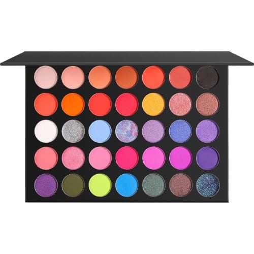 Custom Makeup Eyeshadow Palette Wholesale Private Label Eye Shadow Neon Glitter Pigmented Eye Shadow Powder No Logo 35 Colors