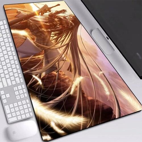 Anime Girl Warrior Picture Mice Mats Computer Laptop Gamer Gaming Pads with Locked Edge Mouse Pad All Size L/XL/XXL for Player