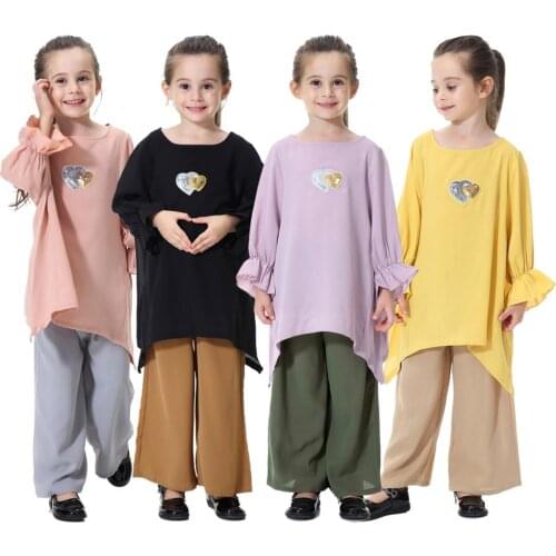 2 Pieces Fashion 2020 New arrival Indonesia Kids Clothing 90-160cm Tops and Pants Sets Elegant Children Loose wear for Girls