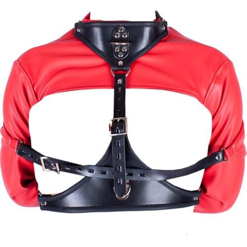MaryXiong PU Leather Hand Gloves Bondage Restraints Collar Sexy Breast-bearing Outfit Erotic Female Straitjacket Adult Game
