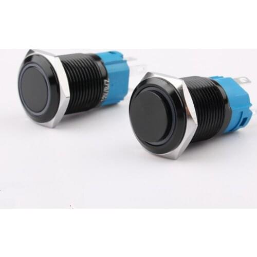 16mm Metal Push Button Waterproof Aluminum Oxide Black Switch With Ring Power LED Light Momentary Latching locking Car Auto Lock