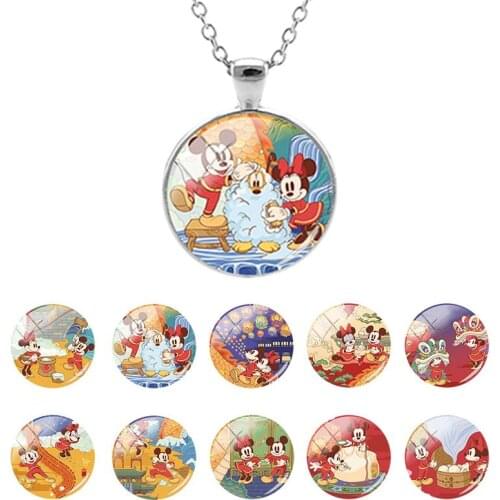 Disney Mickey Mouse Theme New Fashion 25mm Glass Dome Pendant Necklace Cartoon Necklace Gifts for Girls Cabochon Jewelry DSY173