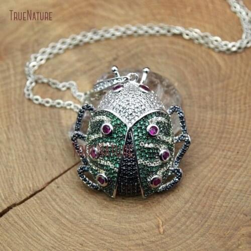 Fashionable Silver Electroplated Oenopia formosana Shape Copper Chains Zircon Beads Pave Micro Insect Charm In 18 Inch NM10386