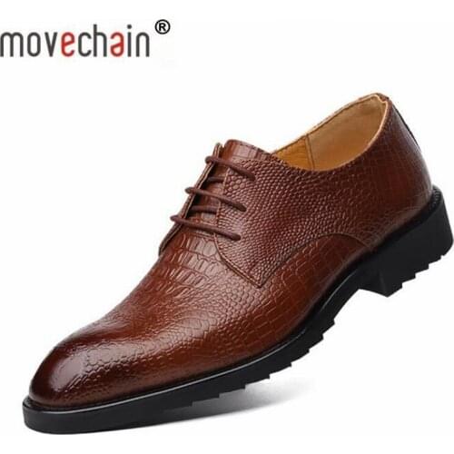 Movechain Mens Luxury Crocodile Grain Leather Lace-Up Dress Shoes Mens Casual Party Wedding Flats Man Business Office Oxfords
