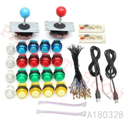 DIY Arcade Set Kits Parts with Zero Delay USB Controller+Arcade Sanwa Joystick + 30mm Illuminted LED Push Button 2 Player Set