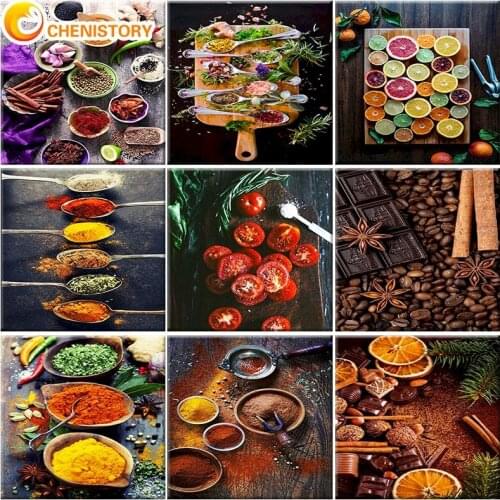 CHENISTORY Painting By Numbers Food For Drawing Diy Craft Adults Coloring By Number With Frame On Canvas Picture Decor Wall Art