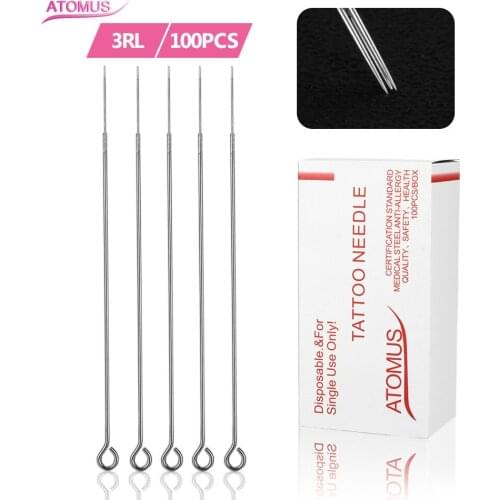 ATOMUS 100pcs/set 3RL Disposable Tattoo Needles Sterilized Medical Needle for Permanent tattoo body art makeup
