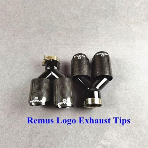 REMUS Y Style Pair Glossy Carbon Fiber Exhaust Dual End Pipe For All Cars Muffler Glossy Black Stainless Steel Rear Tips