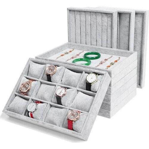 Fashion Grey Velvet Jewelry Display Tray Rings Earrings Necklace Holder Pendant Bracelet Stand Jewellery Organizer Nice Gift Box