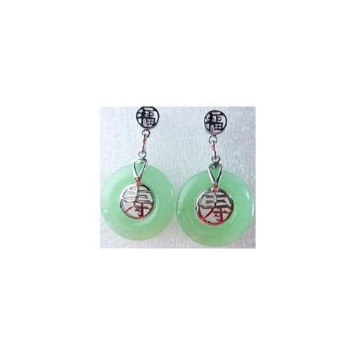 Lovely Fine Charm Real Green gem Inlay FU and SHOU Earring wholesale 1[pair] earrings fancy marvel choker 925