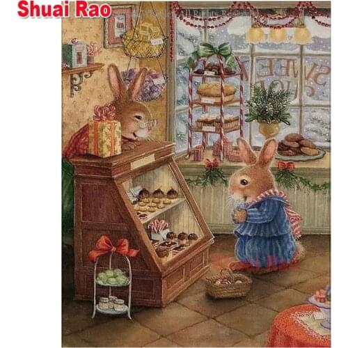 Christmas diamond painting Cross Stitch cute rabbit pictures 5 d diy Diamond embroidery Full square round Drill mosaic puzzle 3d