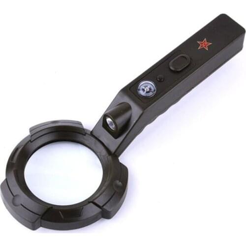 Handheld Magnifier 8X Magnification 60mm Reading Counterfeit LED Light Magnifier Lighting Fire Outdoor Compass Magnifier