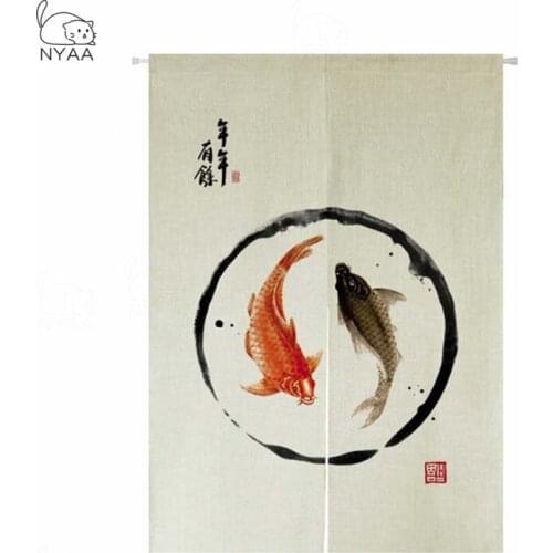 Lucky Cat Two Carps Greeting Words Owl Deer Nian Nian You Yu Tropical Plants Restaurant Door Curtain Noren Doorway Room Divider