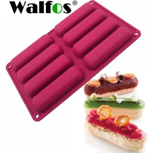 WALFOS Cake Tools Silicone Classic Collection Shapes Finger Orange Non Stick Eclair 8 Forms Silicone Baking Mold