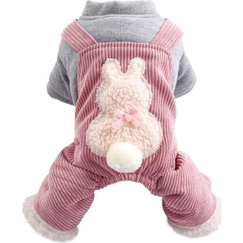 Dog Cat Warm Jumpsuit Hoodie Rabbit Design Pet Puppy Coat Winter Clothes Apparel 5 Sizes