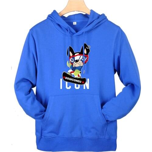 Funny Skateboard bulldog with ICON letters printing warm thick round neck sweatshirt pullover hoodie cotton women men Hoodies