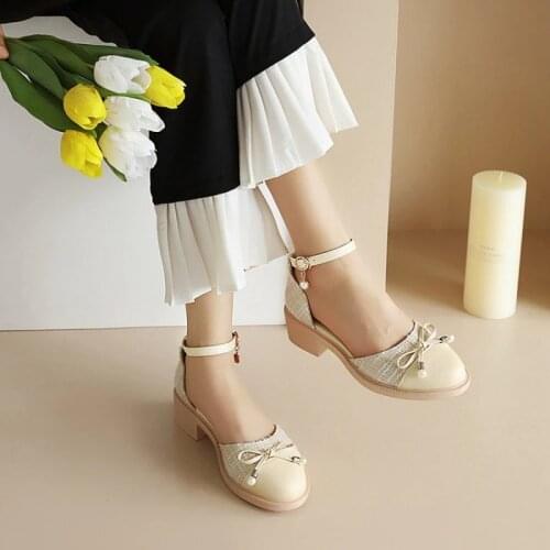 Spring and Autumn new style fashion Splicing single shoes Thick heel Buckle Casual Hollow Womens shoes high 4cm plus size 34-43