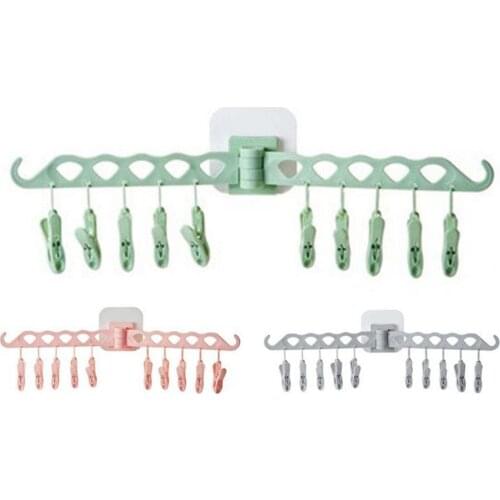 Rotate Cloth Hanger Wall Mount Multifunctional PP 10 Clip Plastic Underwear Drying Rack for Balcony Cupboard Clothing Storage