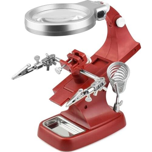 Clamp Hand Soldering Auxiliary Led Illuminated Helping Desktop Magnifier Stand Alligator Clip Magnifying Glass