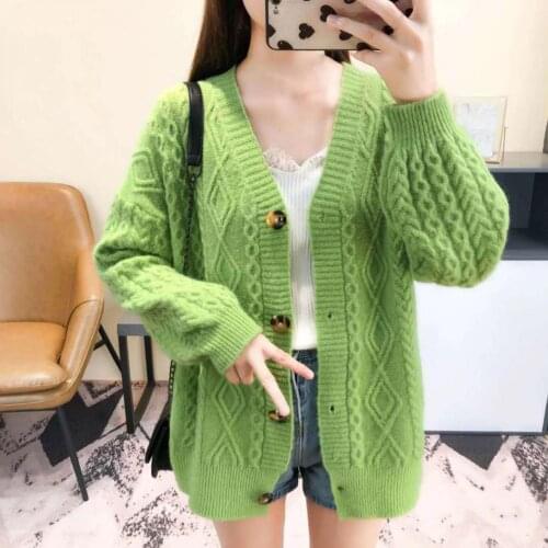 Knit Long Knitted Cardigan Sweater Coat Overcoat Women Loose Open Front V-Neck Knit Cardigan Sweater Coat Button Jumper-Knitwear