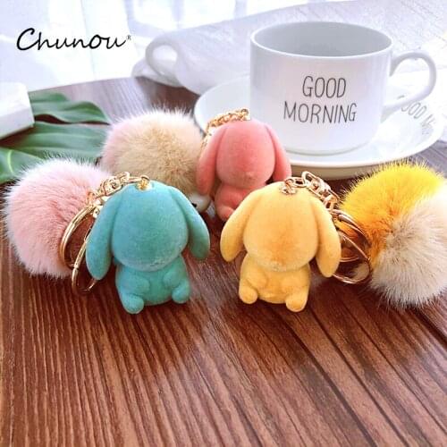 Hight Quality Kawaii Keychain Rabbit Fur Plush Keychain Women Trinket Car Key Holder Pompon Bag Charms Gift Toys for Children