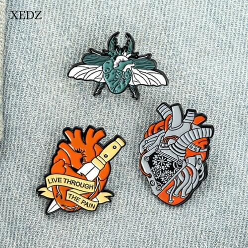 XEDZ Giant Fly Heart Organ Enamel Brooch Mechanical Heart Organ Blood Vessel Badge Jewelry Childrens Medicine Punk Brooch Gift