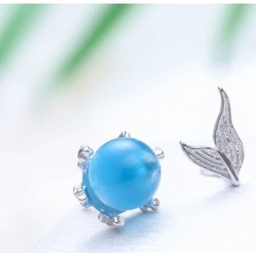 925 Sterling Silver Creative Temperament Wild Fish Tail Crystal Ball Personality Trendy Female Stud Earrings SEA216