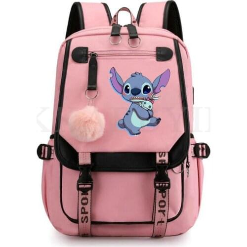 Stitch Laptop Women Backpack External USB Charge Computer Backpacks Anti-theft Waterproof School Bag for Teenage Girls