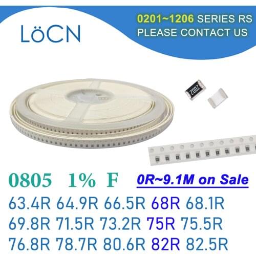 0805 1% 5000PCS SMD Resistor F 63.4R 64.9R 66.5R 68R 68.1R 69.8R 71.5R 73.2R 75R 75.5R 76.8R 78.7R 80.6R 82R 82.5R 2012 OHM