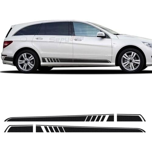 2Pcs Door Side Stripes Skirt Sticker Vinyl Decal For Mercedes Benz R Class W251 R300 R320 R350 R500 R63 AMG Car Accessories