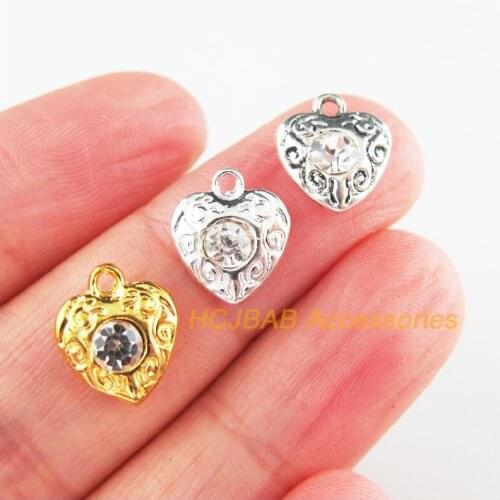 25 New Heart Clear Charms Crystal Flower Tibetan Silver Tone & Gold Color Connectors 10x11.5mm