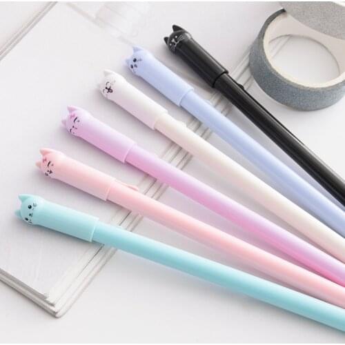 24 Pcs Korean Creative Stationery Cute Cartoon Cat Neutral Pencil Needle Black Student with Cat Office Supplies