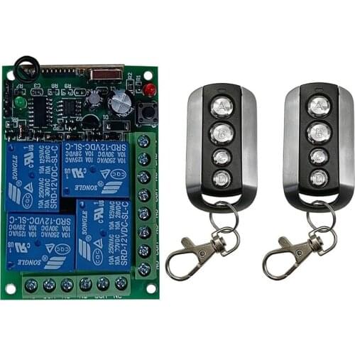 433Mhz Remote Control Switch for Light,Door, Garage Universal Remote DC12V 24V 4CH Relay Radio Receiver and Remote Controller