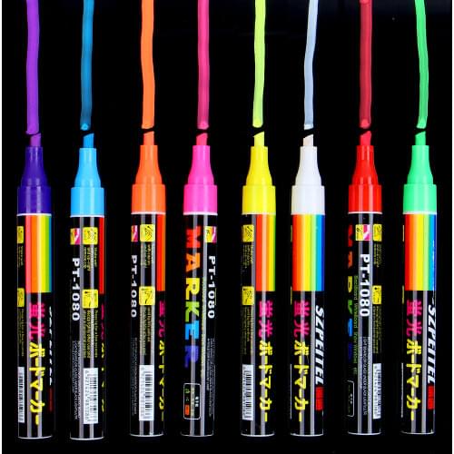 8 Colos/Box Erasable Oblique Highlighter Pen Set 6mm Liquid Chalk Fluorescent Neon 3D Marker Pen for LED Window Glassboard