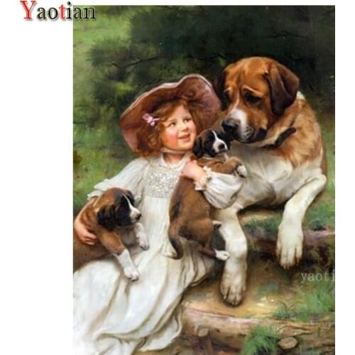 5D Diamond Painting Girl Pet Cute Dog DIY Diamond Embroidery Mosaic Kit Picture Full Drill Square Round Rhinestone Decoration