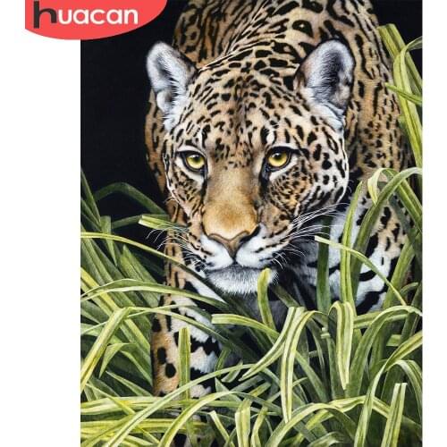 HUACAN Diamond Painting Leopard Animal Full Square/Round Diamond Embroidery Grass Mosaic Living Room Decoration