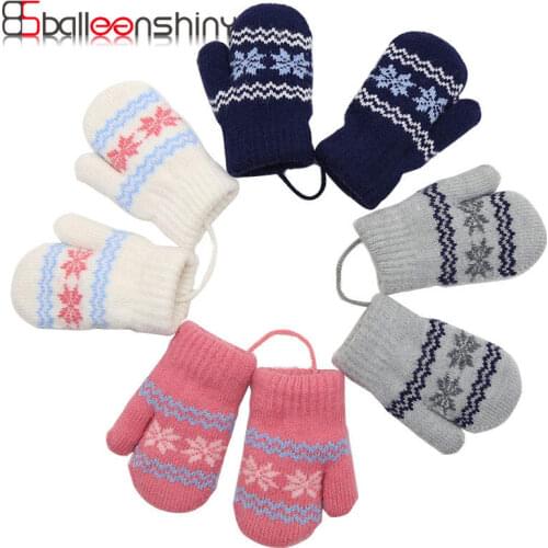 Balleenshiny Winter Kids Gloves New Childrens Small Snowflake Alpaca Wool Thick Warm Knitted Mittens Newborn Baby Gloves