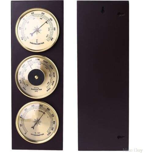 3Pcs/Set Barometer Hygrometer Thermometer Weather Station with Wooden Frame Base Ornaments 31cm x 11cm Ju19 20 Dropship