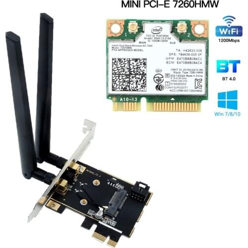 Wireless MiNi 7260HMW Network WiFi Card Dual Band 2.4G/5Ghz 802.11AC Bluetooth-compatible 4.0 + Desktop PCI-E Adapter Converter