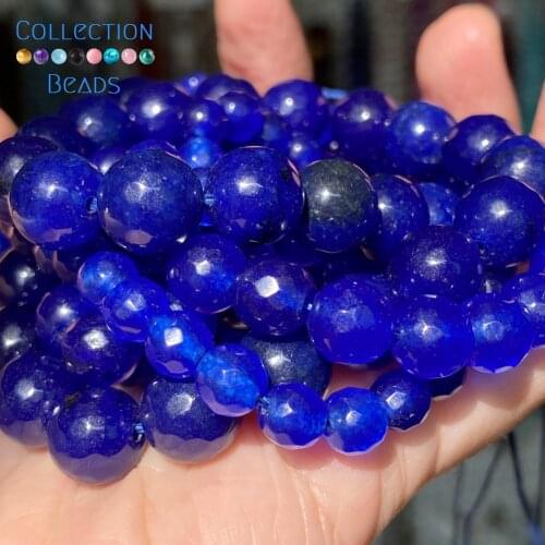 Natural Faceted Blue Chalcedony Spacer Loose Round Bead For Jewelry Making 4-10 MM DIY Bracelets Accessories Wholesale 15"