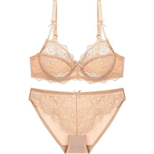 Sexy Ultra Thin Cut Out Transparent Lace Large 3/4 Cup Women Bra Open Back Close Fitting Little Girl Underwear Lencería Suit