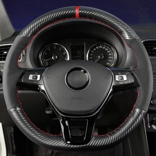 Carbon Fiber Leather Black Suede Red Marker Steering Wheel Cover For Volkswagen VW Golf 7 Mk7 New Polo Jetta Passat B8 Tiguan