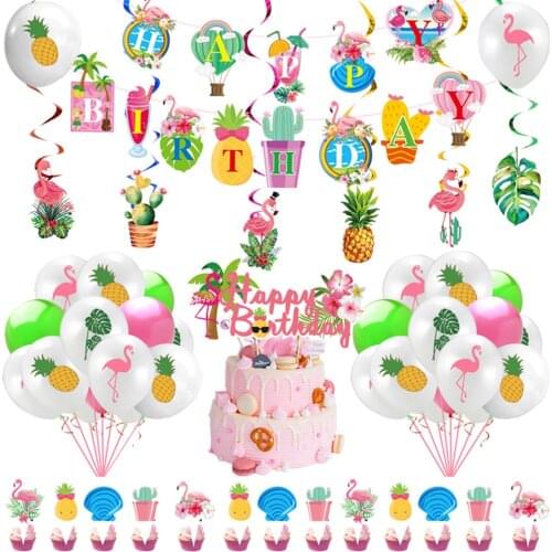Baby Shower Flamingo Plants Theme Birthday Party Decorations For Kid Tropical Disposable Cups Straws Tablecloth Plates Balloons