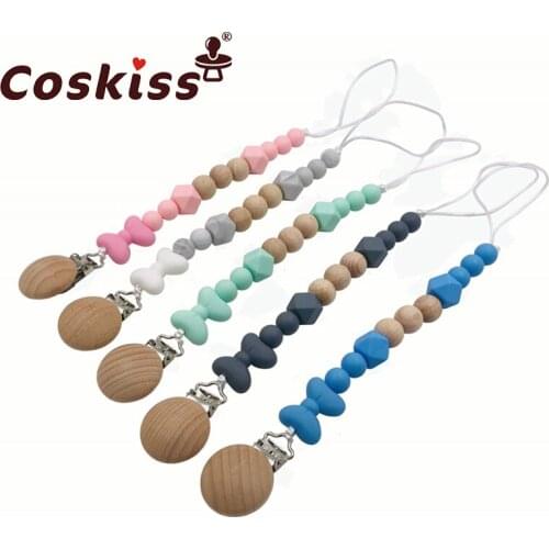 Baby Teether Pacifier Chain Organic Teether Natural Teething Grasping Toy Silicone Beads Toddler Teether Newborn DIY Baby Gift