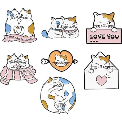 Anime Funny Cat Love Enamel Pins Custom I Love You Kitten Animal Brooches Bag Lapel Pin Badge Jewelry Gift for Friend Wholesale