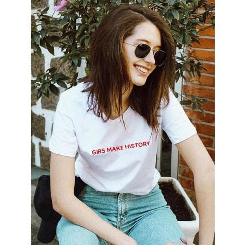 Girls Make History Tee Women Harajuku Aesthetics Tshirt Fashion Tumblr Graphic Grunge T-Shirt Streetwear Tops Tee Femme Outfits