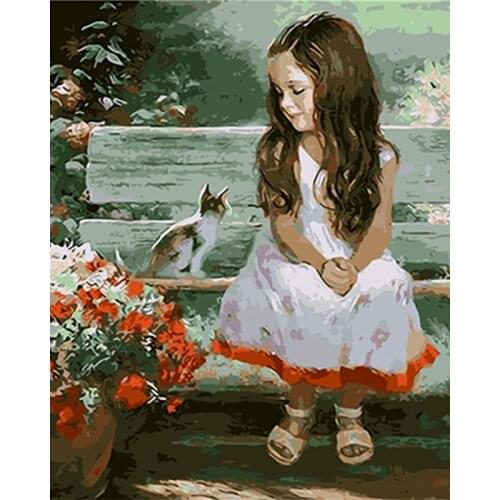 GATYZTORY Diy Oil Painting By Numbers Girl And Cat Modern Figure Wall Art Hand Painted Picture For Home Decoration Artwork