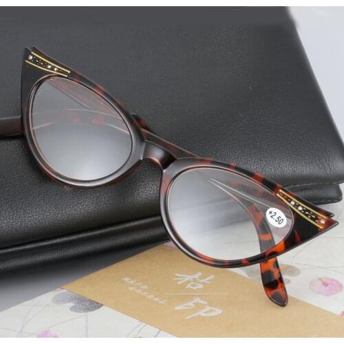 Crystal Rhinestone Decoration Cat Eye Elegant Female Ladies Women Reading Glasses Resin Lenses Presbyopic Eyewear for Elder